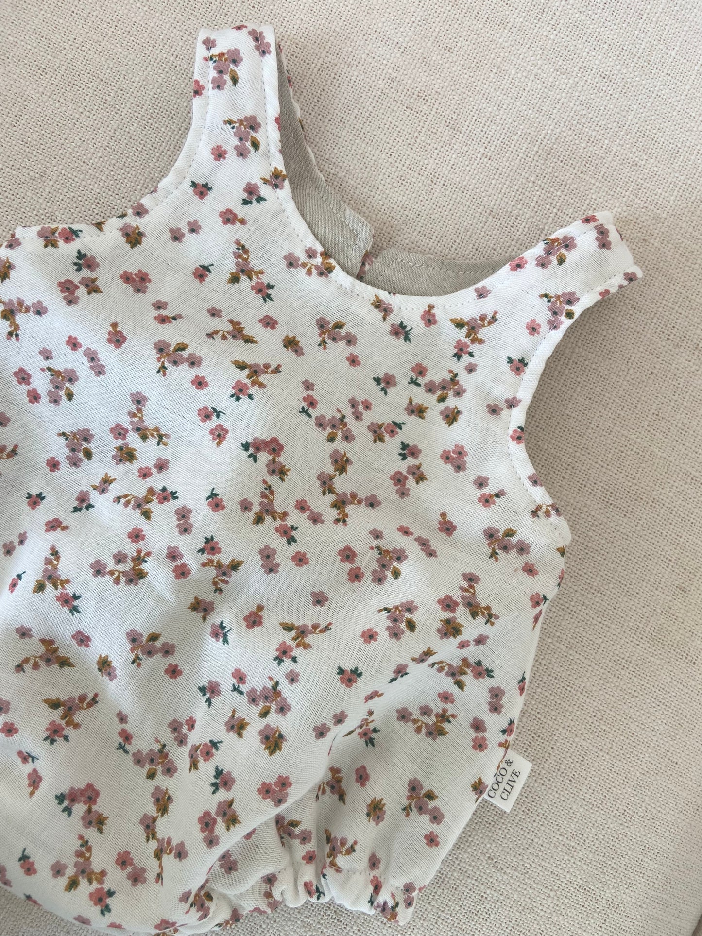 Reversible Romper ~ Floral & Linen