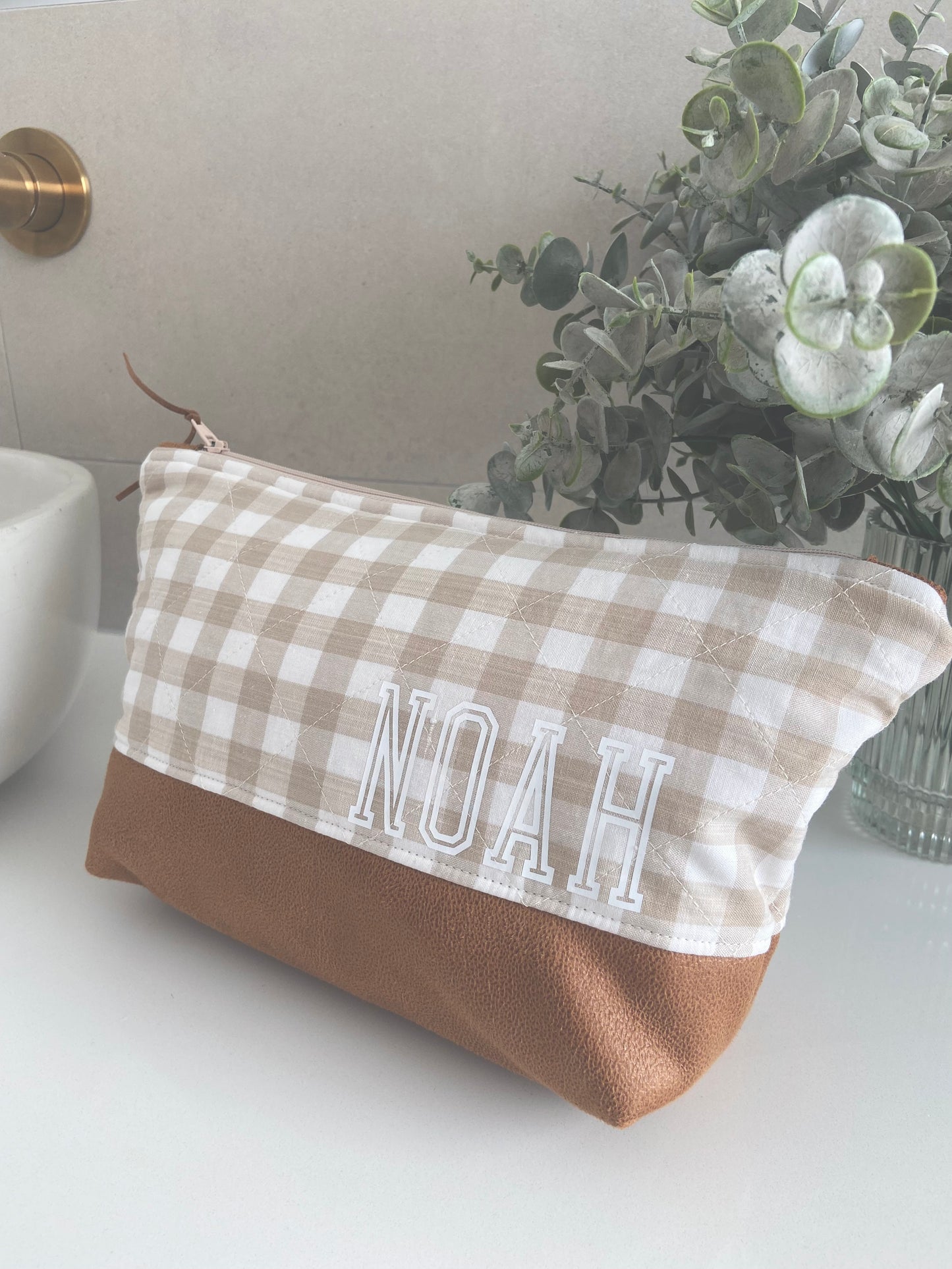 Gingham Toiletries or Nappy Pouch